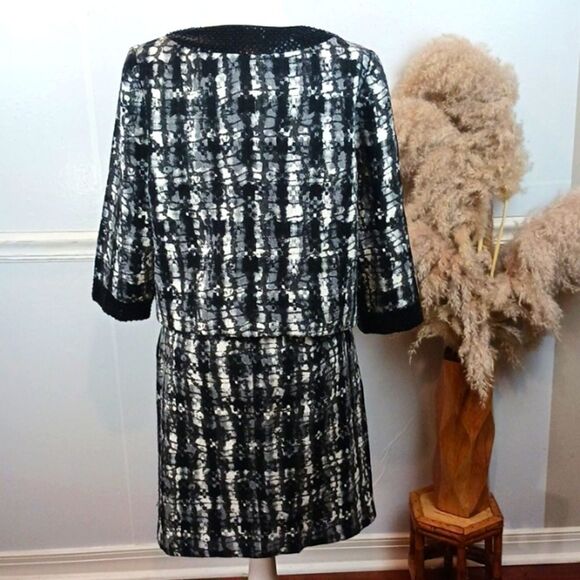 Badgley Mischka black/white tweed, wool,sequin jacket/skirt set size 12 - Picture 6 of 11